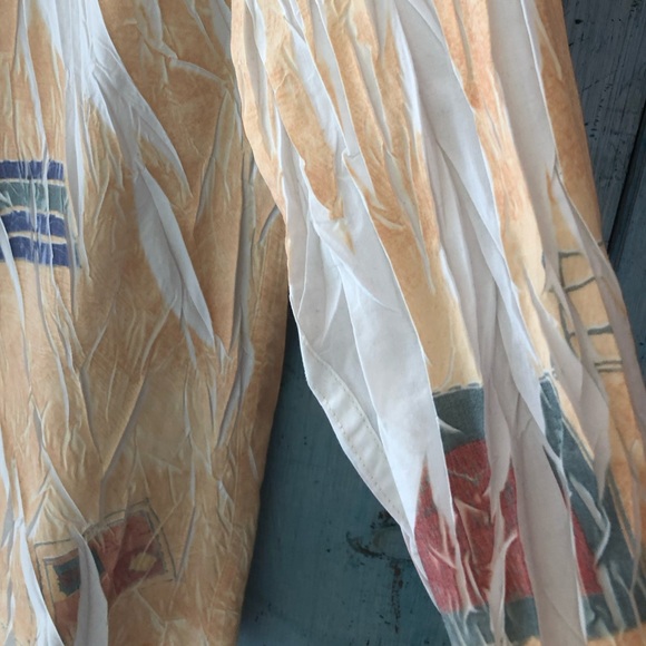 Italian tie-dye crinkle shirt - maize & white w/blue, green, terra cotta print - Picture 5 of 16